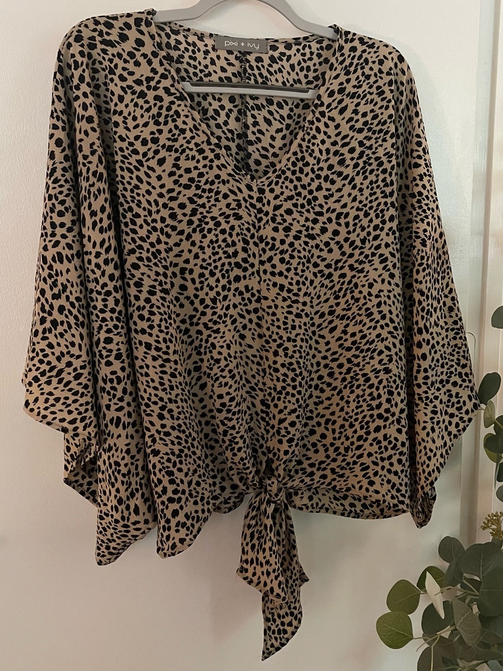 Paxi & Ivy Taupe Leopard Tie-Front Blouse